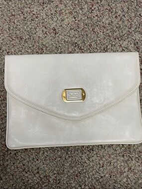 Pierre Cardin White Leather Envelope Clutch with Gold chain strap